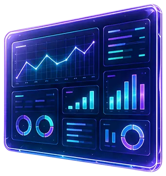 Neon Dashboard with Graphs and Indicators