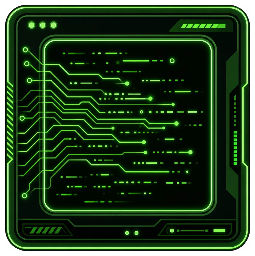 Glowing green terminal interface