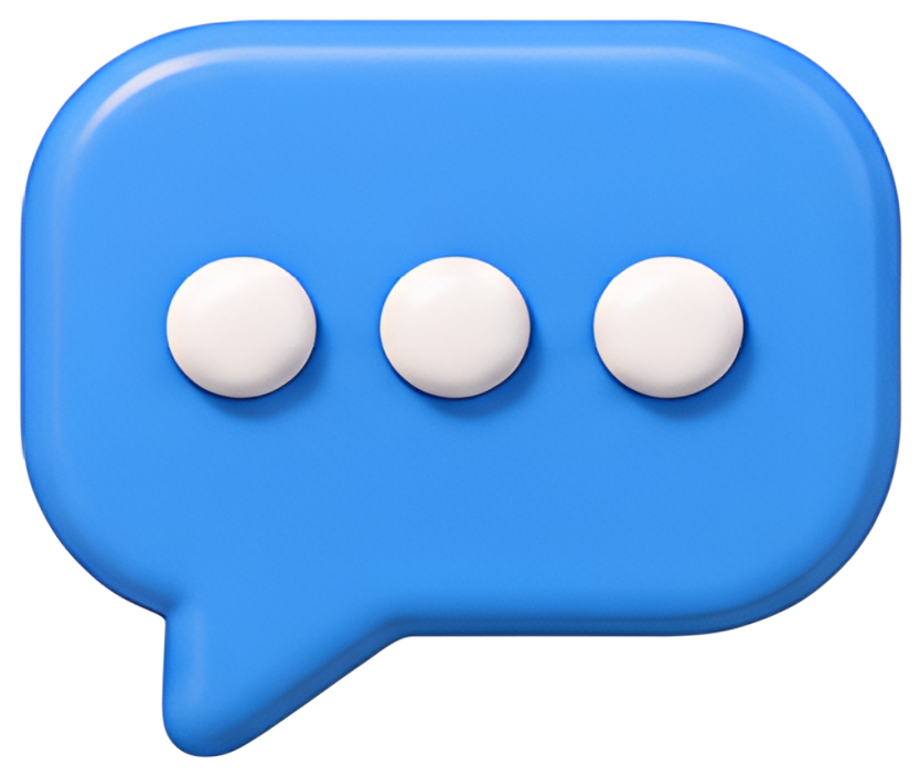 A glossy blue speech bubble icon featuring three white dots inside, suggesting a comment or message. The design is simple and modern, with rounded edges for a friendly appearance.
