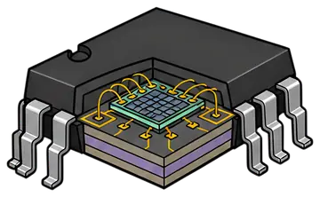 Cutaway Microchip with Silicon Layers