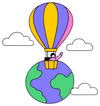 Hot Air Balloon Over Globe
