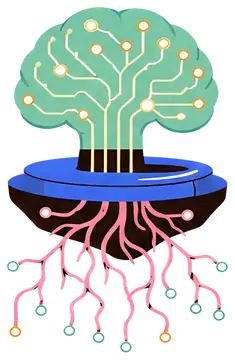 Stylized AI Brain Encased in Glass Sphere