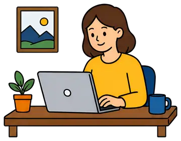 Person Working on Laptop at Home Desk