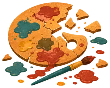 Broken palette with spilled paint