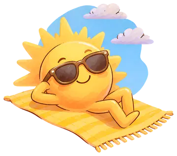 Smiling Cartoon Sun Lounging on Towel