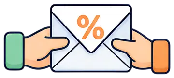 Hands Passing Envelope with Percent Sign