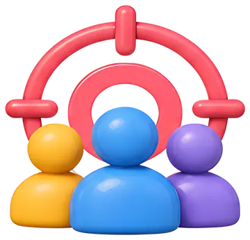 Colorful grouping of people around a target