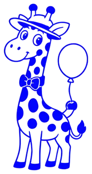Cheerful giraffe with a hat and balloon