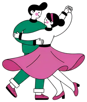 Joyful couple dancing in vibrant attire
