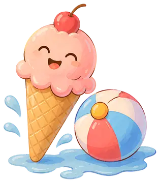 Cheerful ice cream cone with beach ball