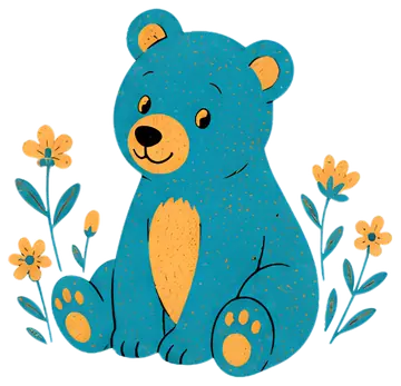 Cute bear cub among wildflowers