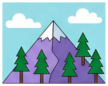 Mountain with Pine Trees and Clouds