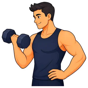 Muscular person lifting dumbbell