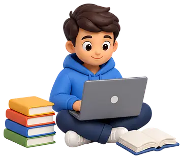 Student Studying with Laptop and Books