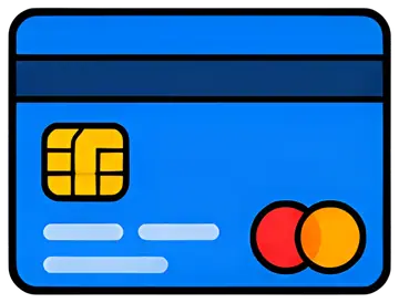 Blue credit card with chip and logos