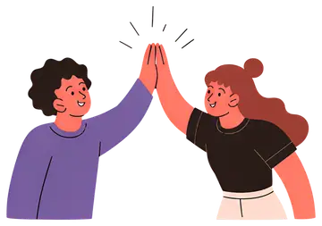 Two characters high-fiving with smiles