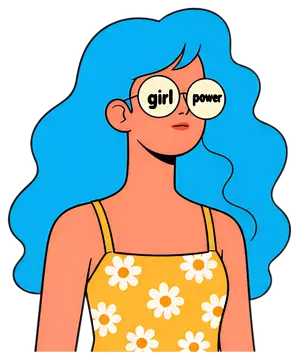 Stylish character with blue wavy hair