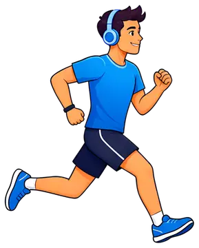 Joyful jogger with blue headphones