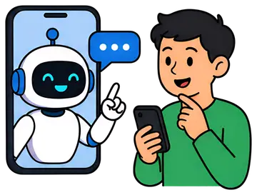 Friendly chatbot assisting customer on phone