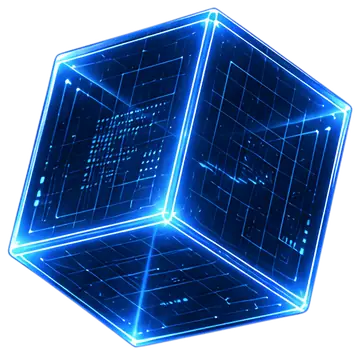 Futuristic holographic cube with blue glow