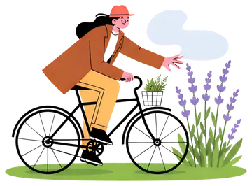 Person Cycling Through Lavender Field
