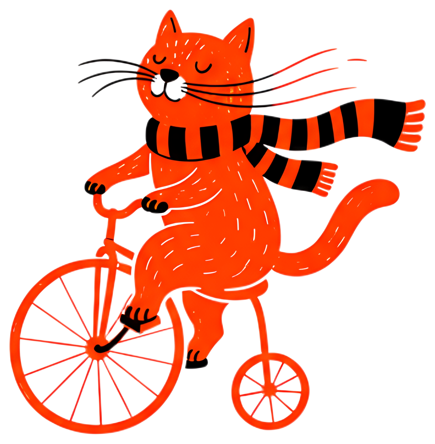 Cheerful orange cat riding a bicycle