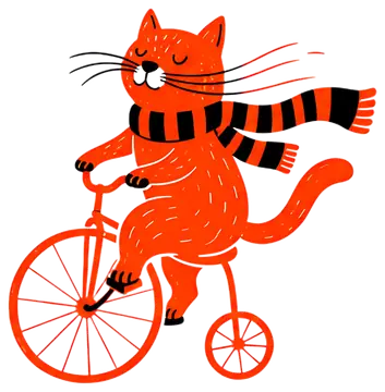 Cheerful orange cat riding a bicycle