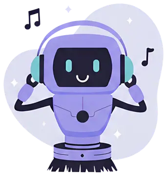 Cheerful robot listening to music