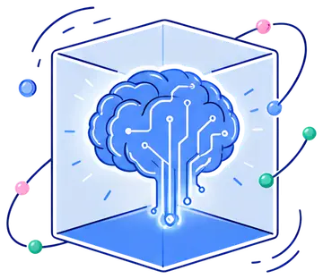 Glowing Digital Brain in Transparent Cube
