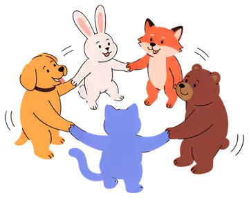 Cheerful animals holding hands in a circle