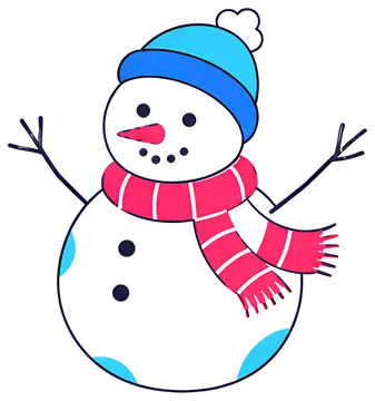 Cheerful snowman with striped scarf