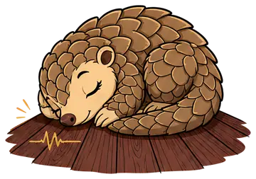 Sleeping pangolin on wooden floor