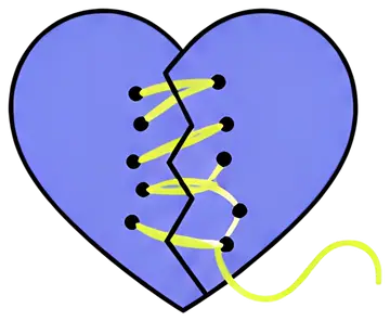 Cracked heart mended with golden thread