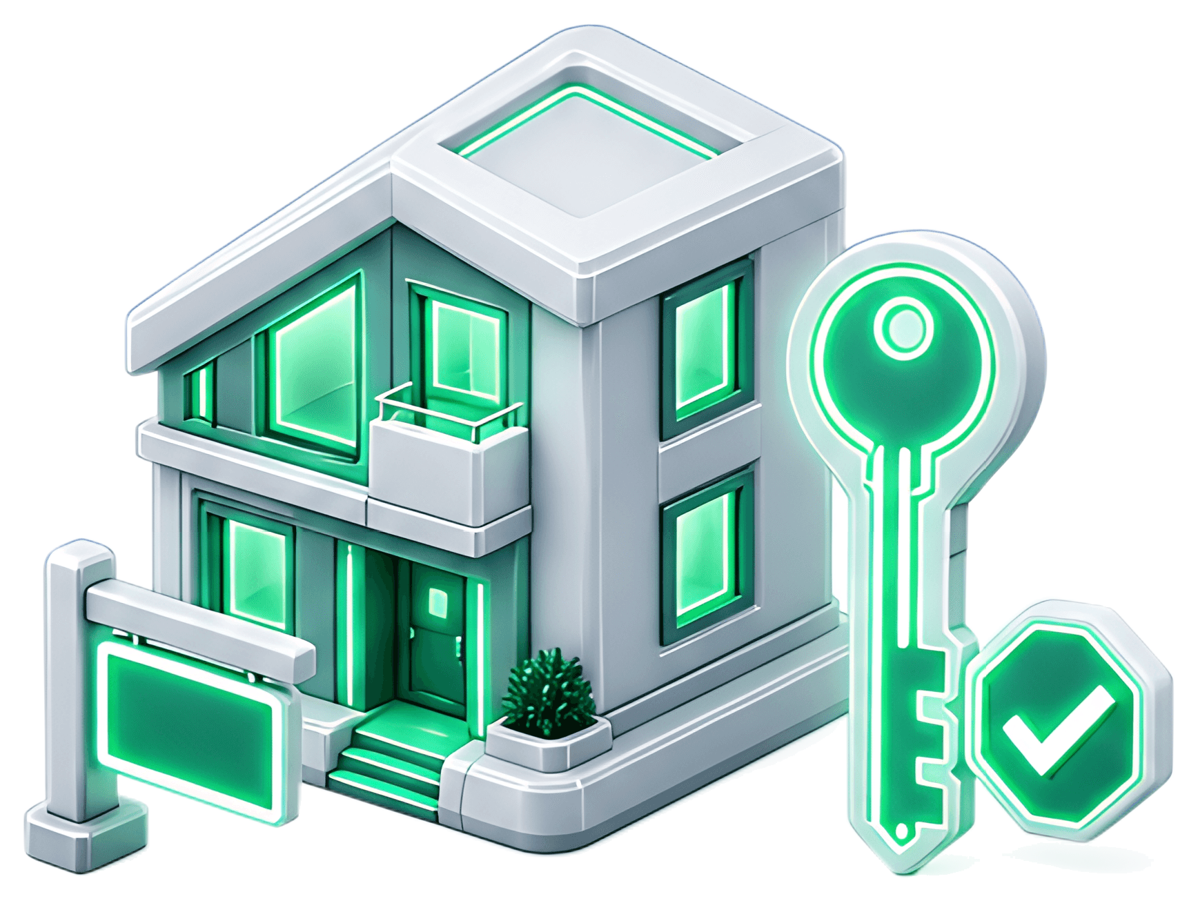 Modern house with glowing emerald key