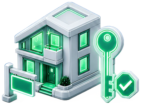 Modern house with glowing emerald key