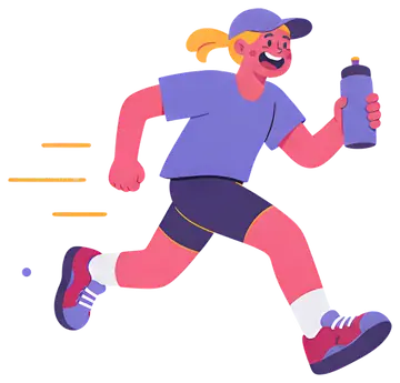 Cheerful Character Running with Water Bottle