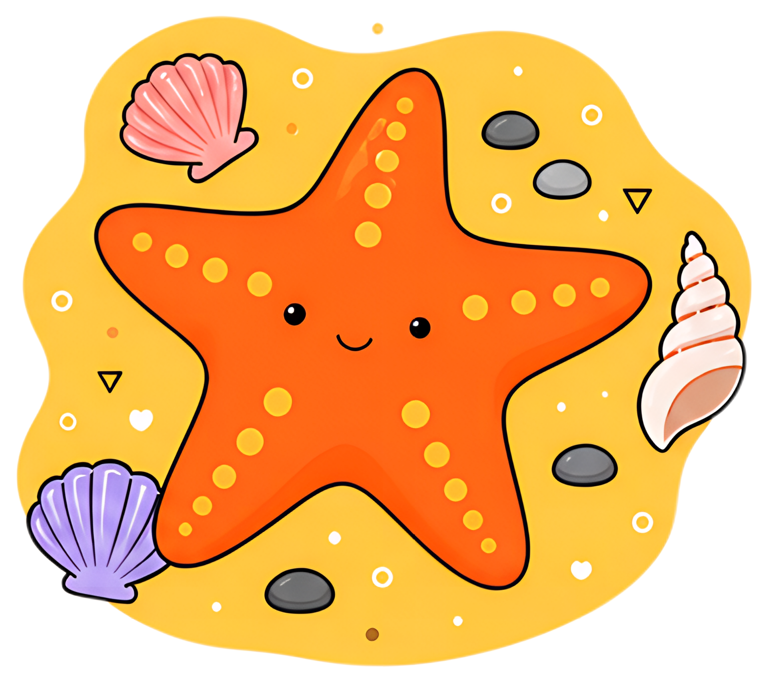 Happy Orange Starfish on Sand