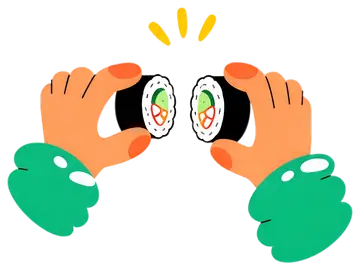 Hands Holding Sushi Roll