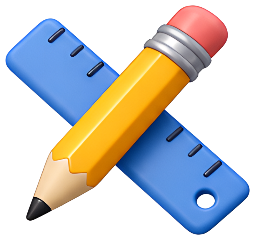 A yellow pencil with a black tip and eraser sits diagonally across a blue ruler marked with measurement lines. The ruler features a circular hole at one end for easy grip.
