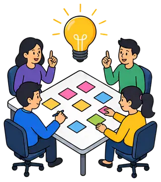 Brainstorming Session with Lightbulbs