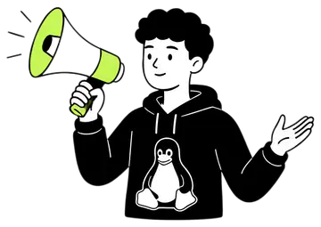 Developer with Megaphone and Linux Logo