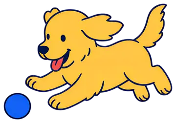 Golden Retriever Puppy Chasing Blue Ball