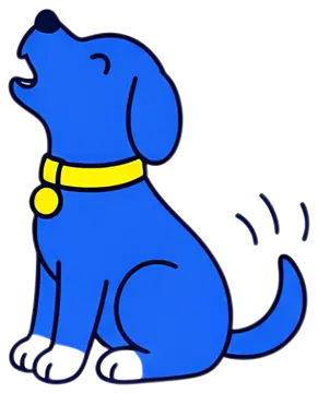 Cheerful blue dog with yellow collar
