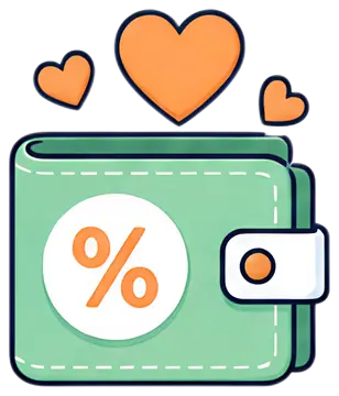 Wallet with Hearts and Percent Icon