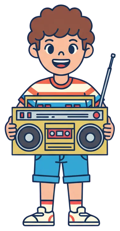 Boy Holding Retro Tape Recorder