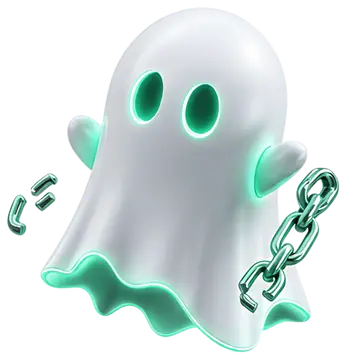 3D ghost character with neon eyes