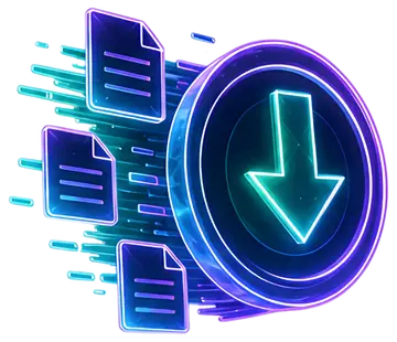 Neon Download Arrow with Floating Files