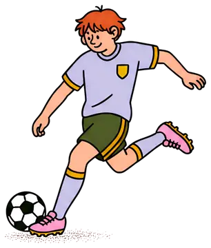 Youth soccer player kicking ball