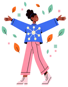 Joyful human silhouette with digital leaves