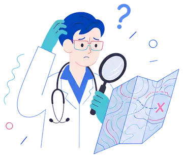 Confused doctor examining map